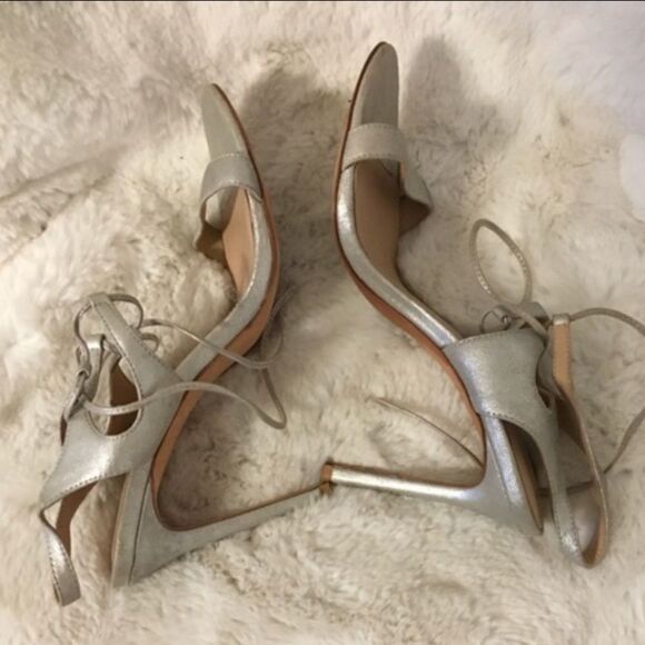 POUR LA VICTOIRE Silver Elisa Leather Lace-Up Strappy Dress Sandal Heels 10 - Picture 7 of 10